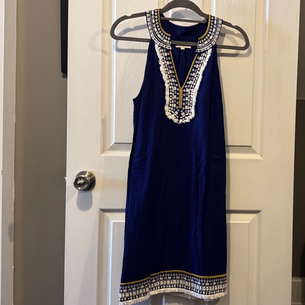 Mud Pie Royal Blue Dress with Gold and White Accents